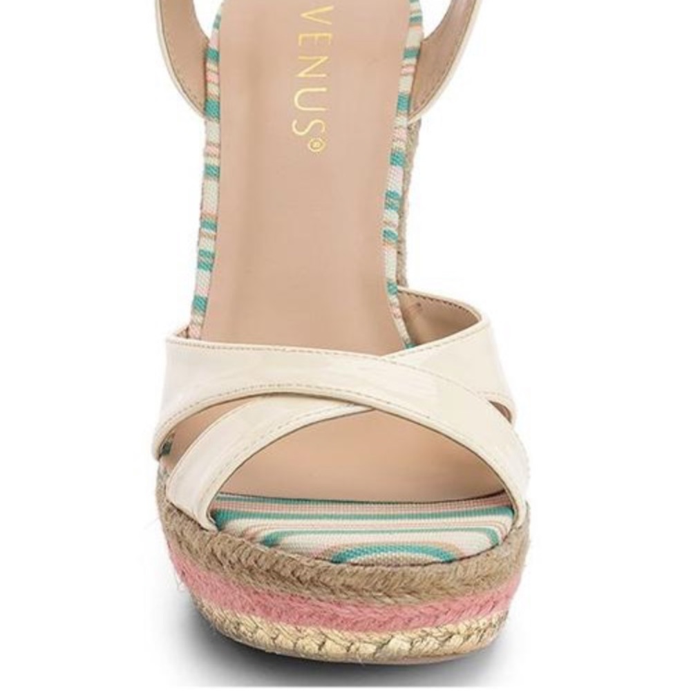 Wedges summer heels size 7.5 espadrille white/blue - Picture 4 of 10